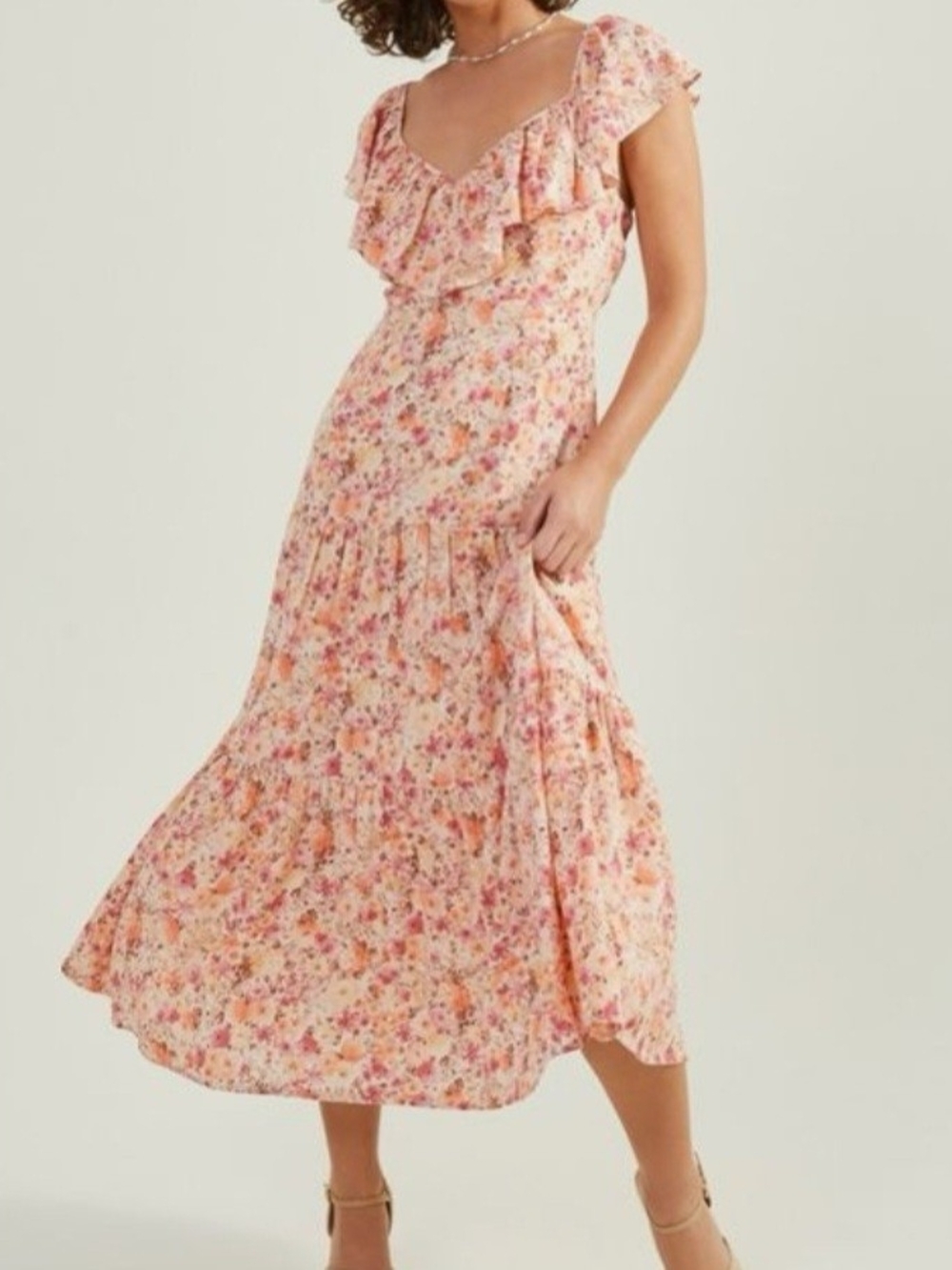 Altar'd State Floral Ruffle Maxi Dress Sz S